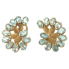 Orecchini d'epoca Seaman Schepps in oro giallo 18 carati con acquamarina e volute a clip