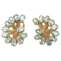 Seaman Schepps Boucles d'oreilles vintage à clip tourbillon en aigue-marine et or jaune 18 carats