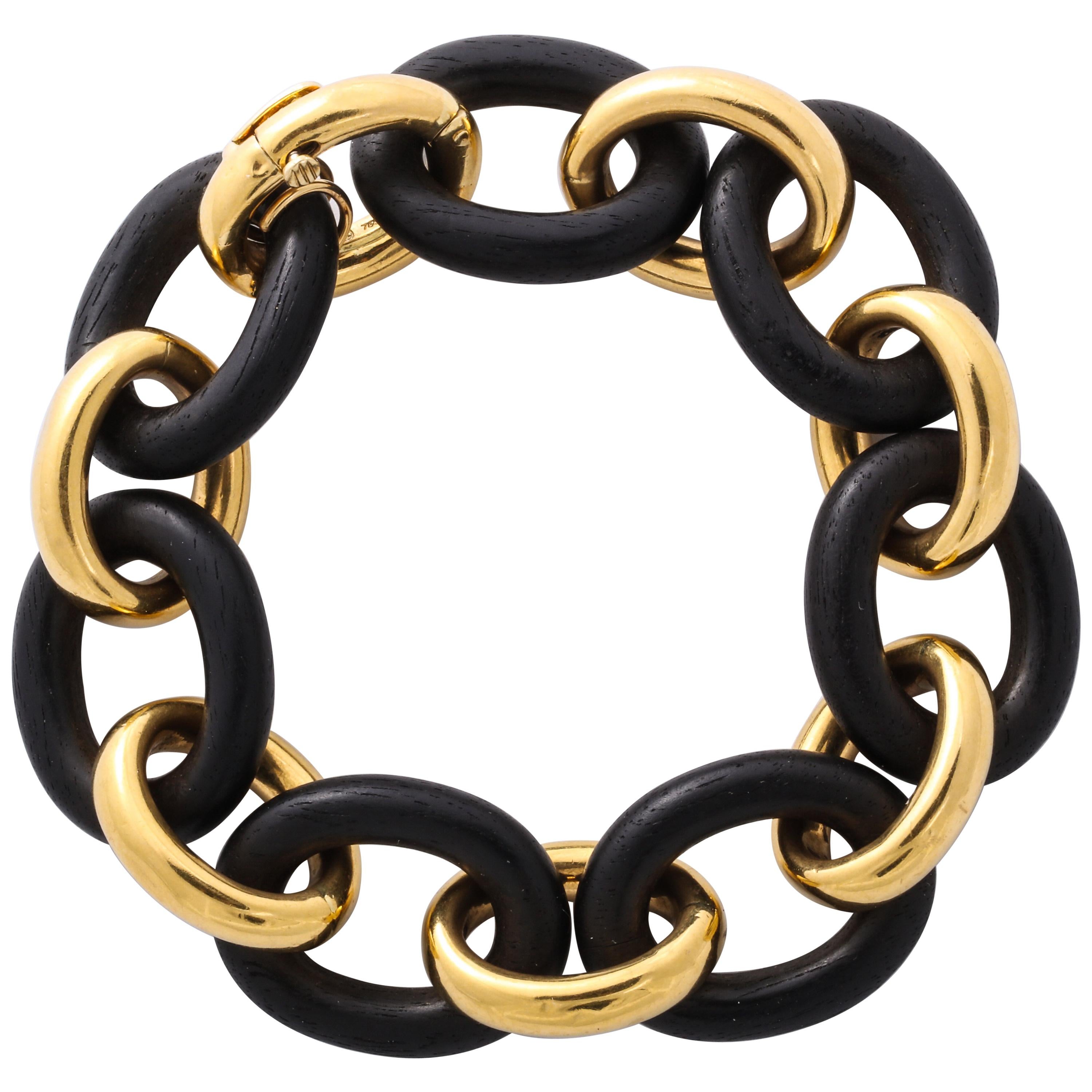 Seaman Schepps Gold and Ebony Classic Link Bracelet