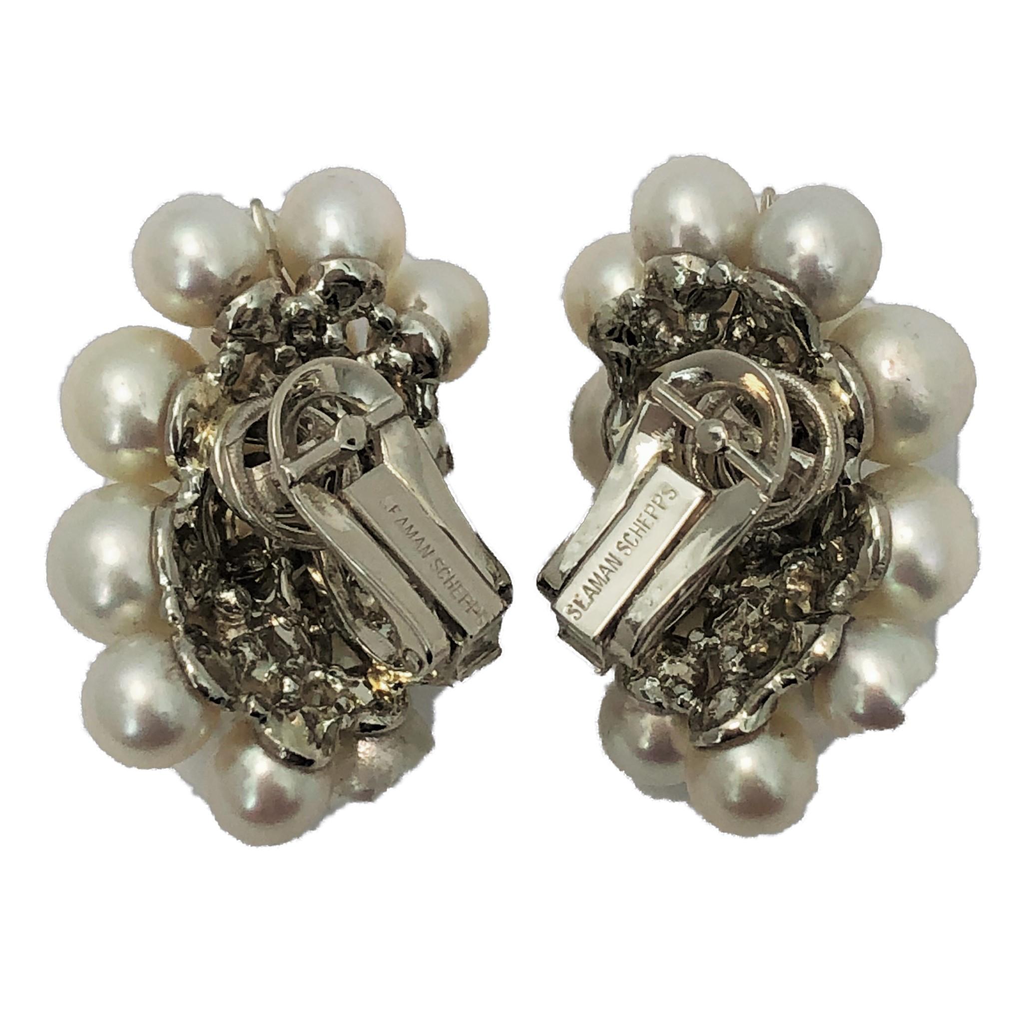 Vintage Seaman Schepps Pearl and Diamond Clip-On Earrings In Good Condition In Palm Beach, FL