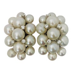 Vintage Seaman Schepps Pearl and Diamond Clip-On Earrings