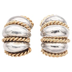 Pendientes vintage Seaman Schepps de plata de ley y oro de 14 quilates de 2 tonos con clip para gambas