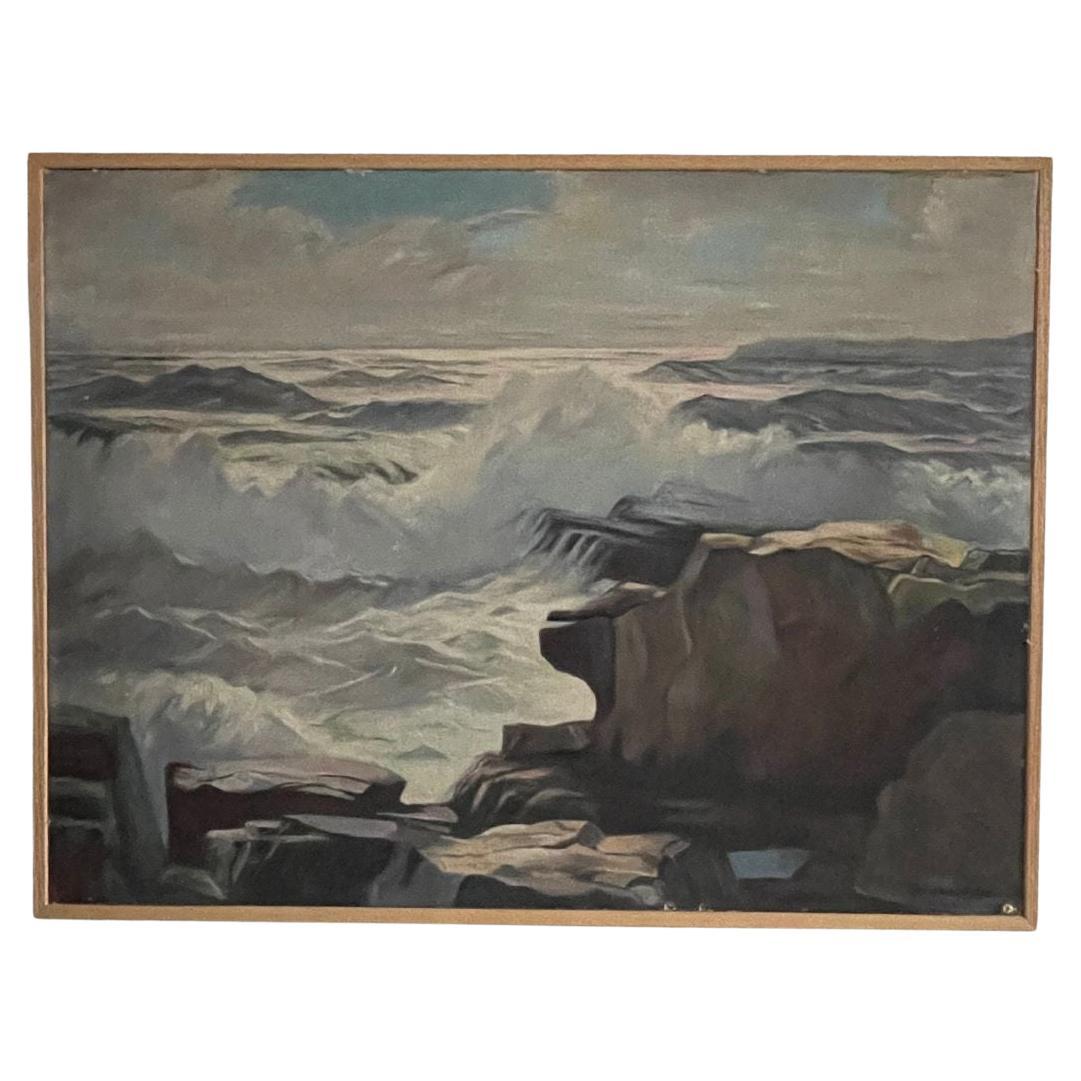 Peinture vintage de paysage marin en vente