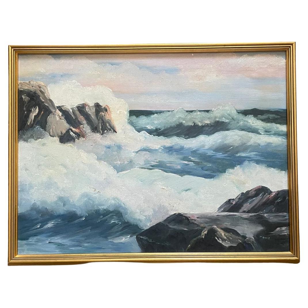 Quadro d'epoca con paesaggio marino