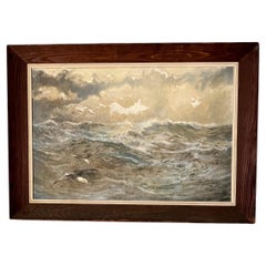 Quadro d'epoca con paesaggio marino firmato