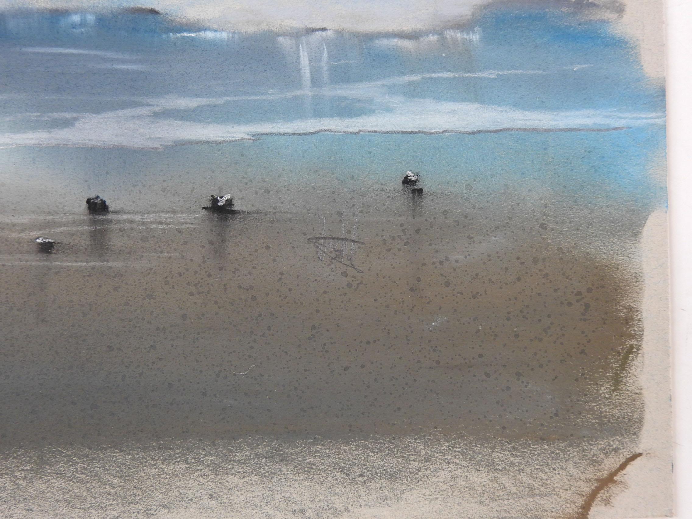Américain Peinture pastel vintage de paysage marin en vente
