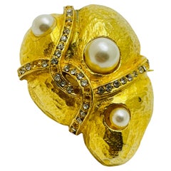 Broche de diseño vintage seashel tono dorado perlas strass