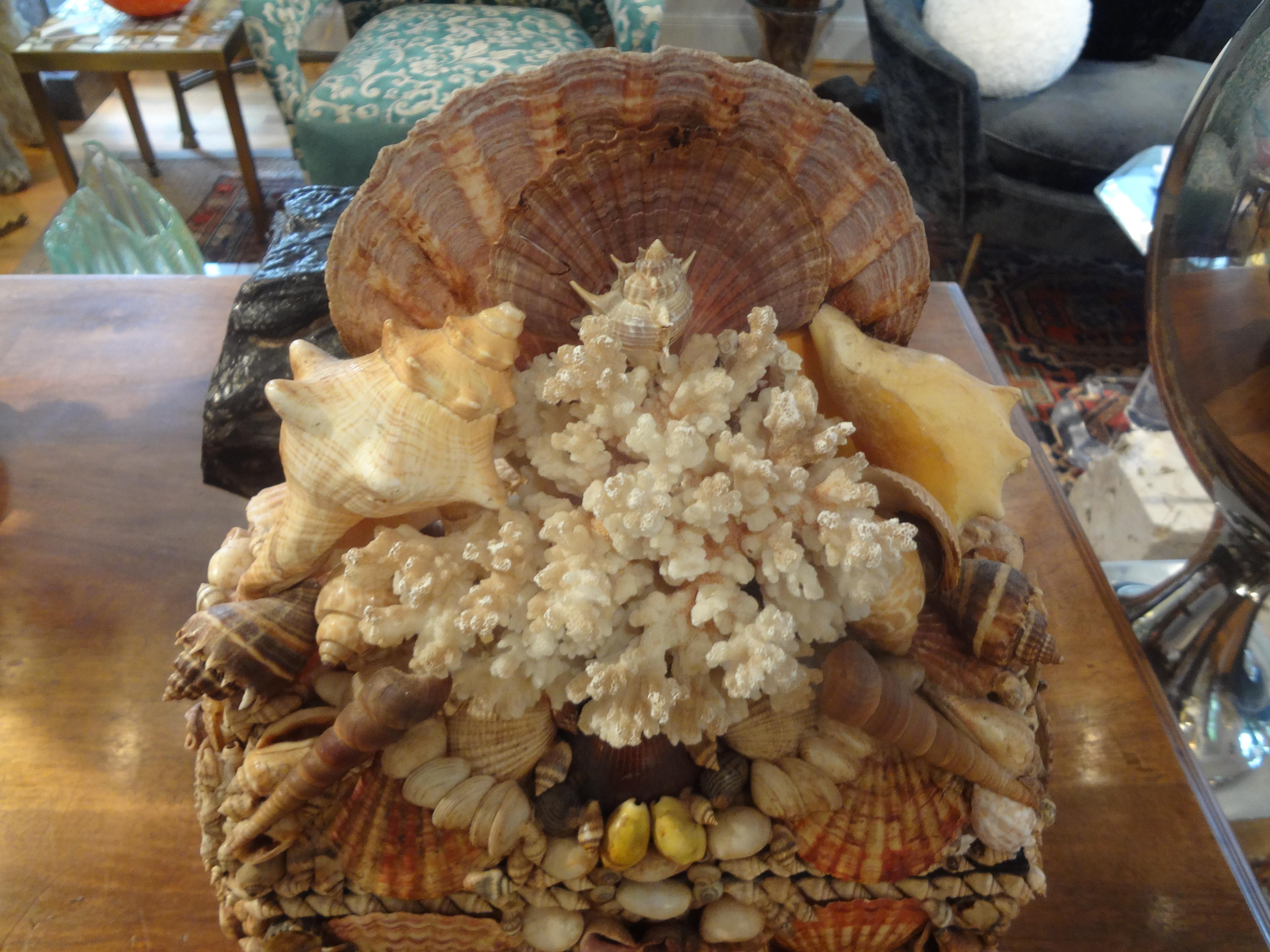 Vintage Seashell and Coral Encrusted Decorative Box 1