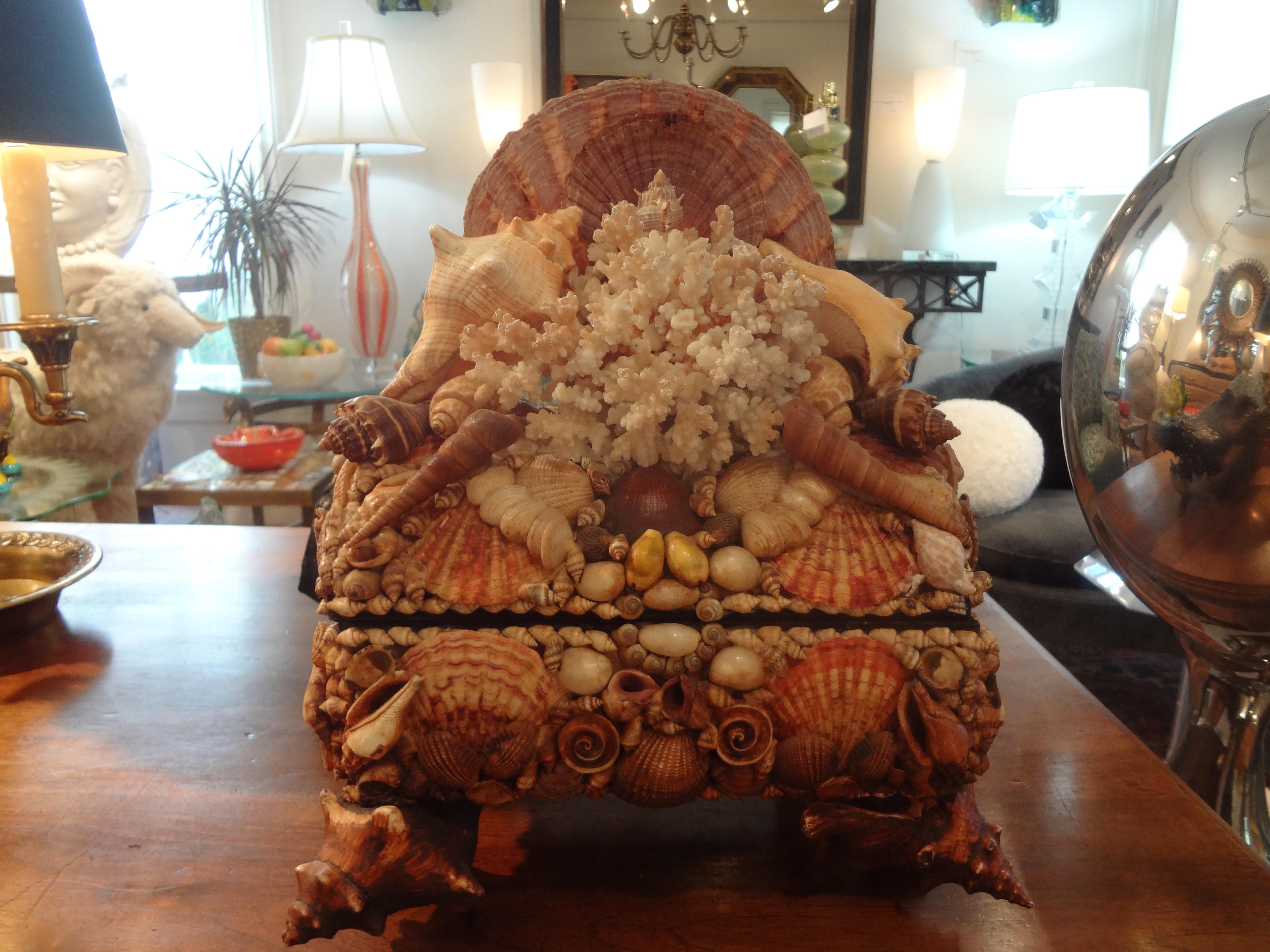 Vintage Seashell and Coral Encrusted Decorative Box 2