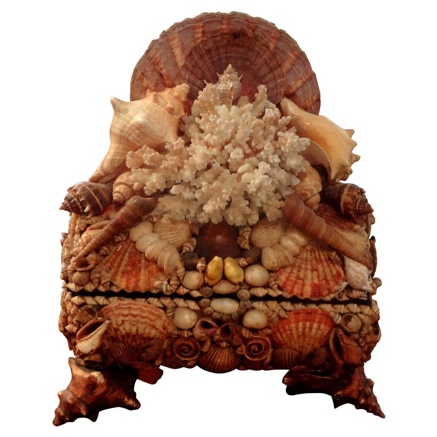 Vintage Seashell and Coral Encrusted Decorative Box at 1stDibs