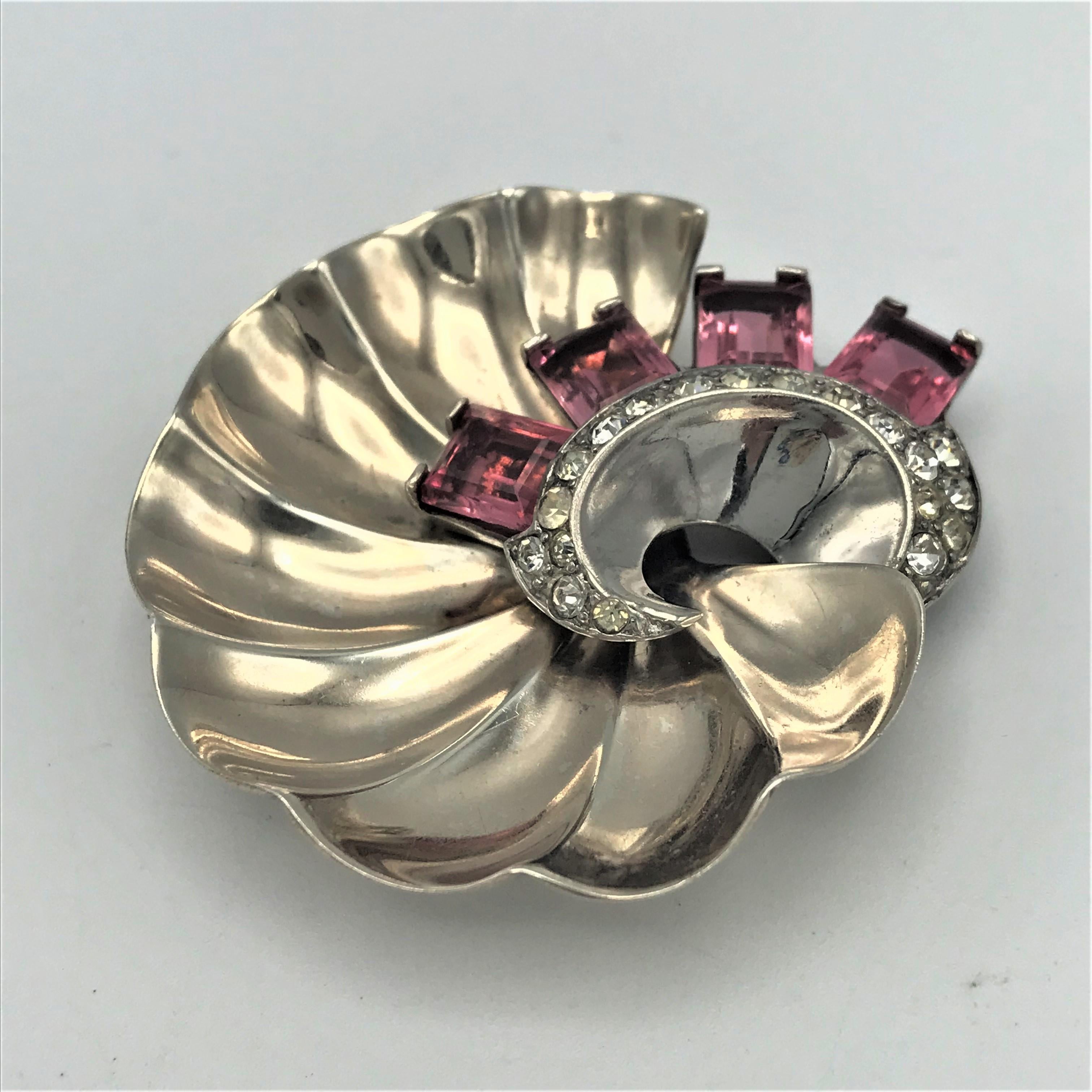 Artisan  Seashell brooch, by Marcel Boucher,  sterling silver, gold plated 1940 US For Sale