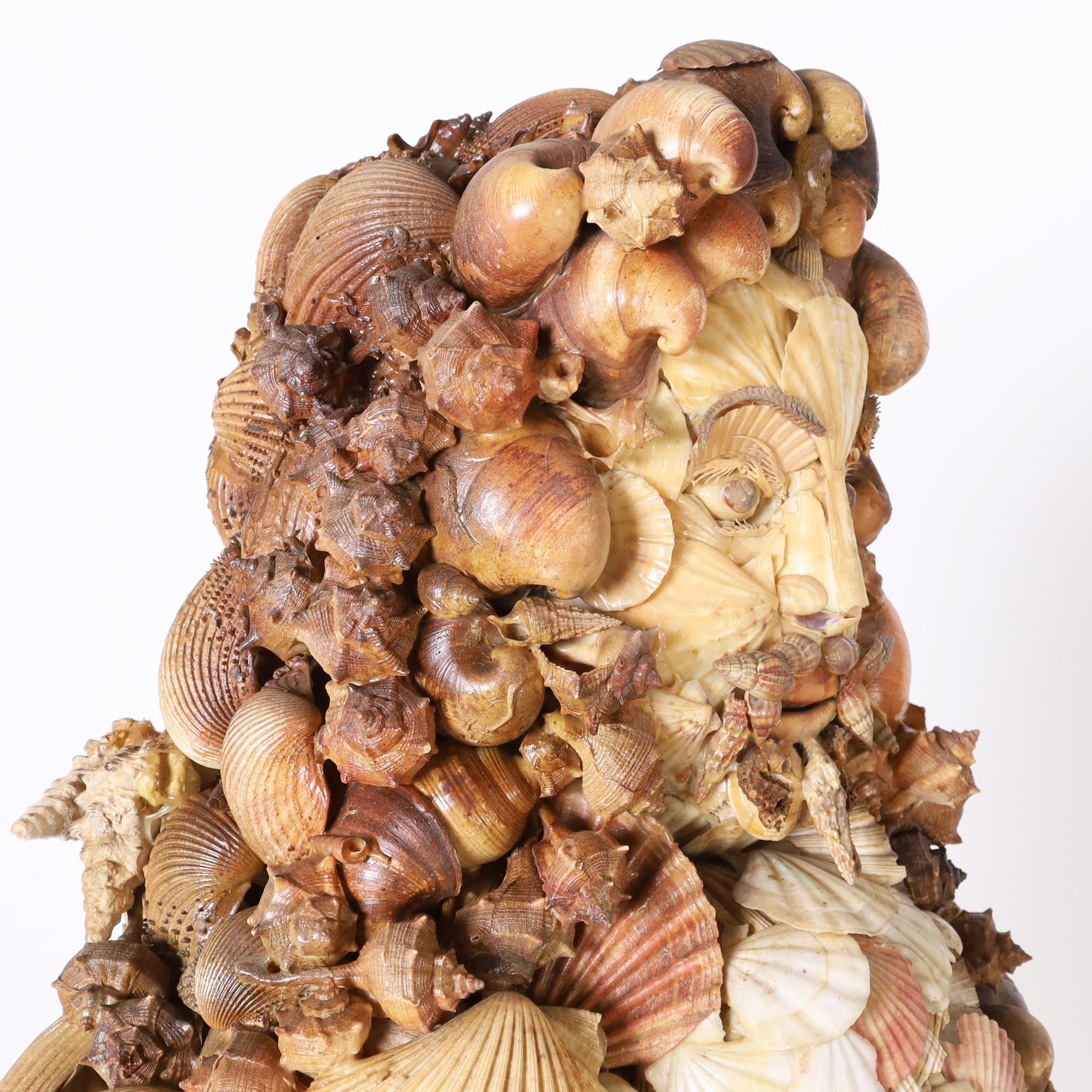 Italian Vintage Seashell Encrusted Grotto Style Bust and Pedestal