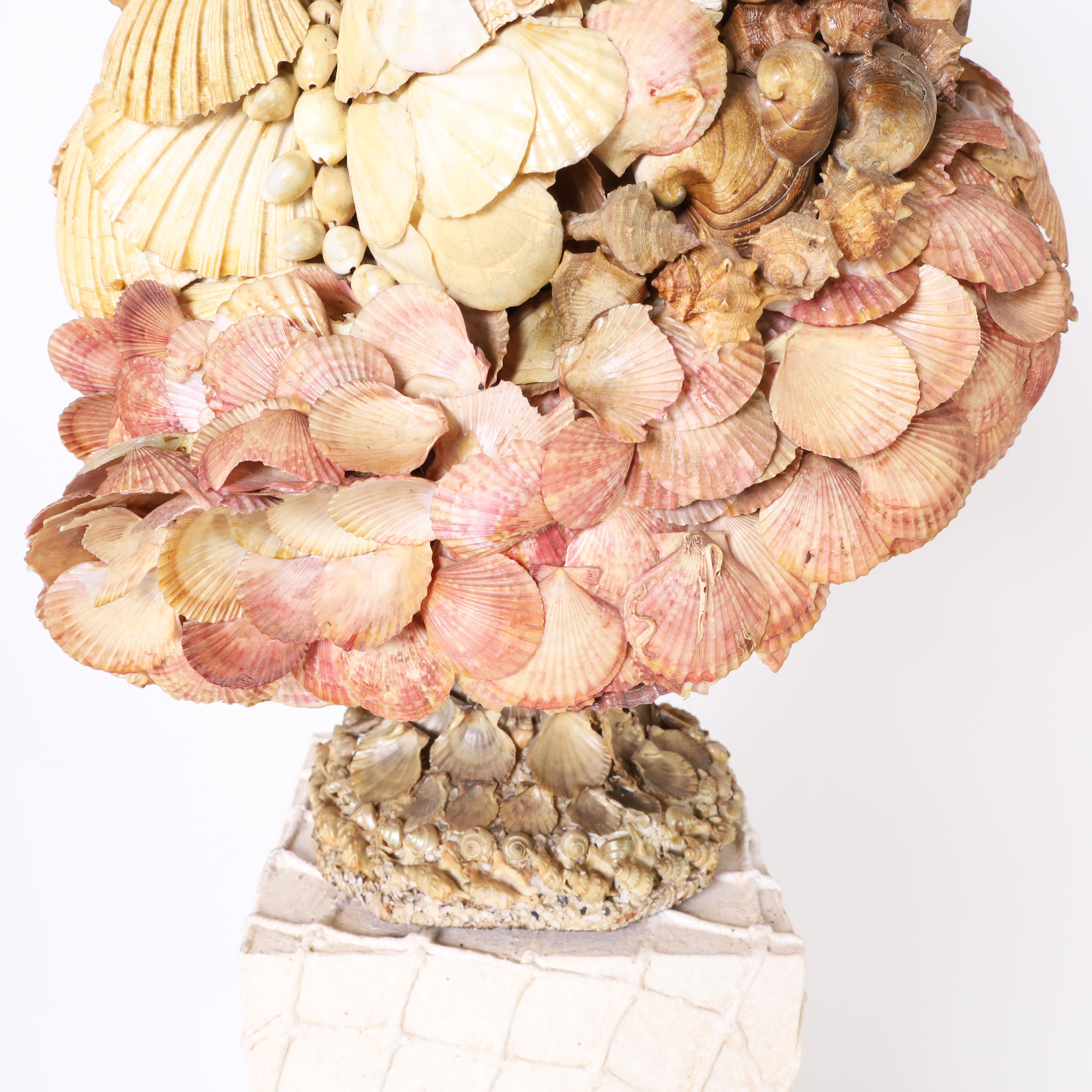 Vintage Seashell Encrusted Grotto Style Bust and Pedestal In Good Condition In Palm Beach, FL