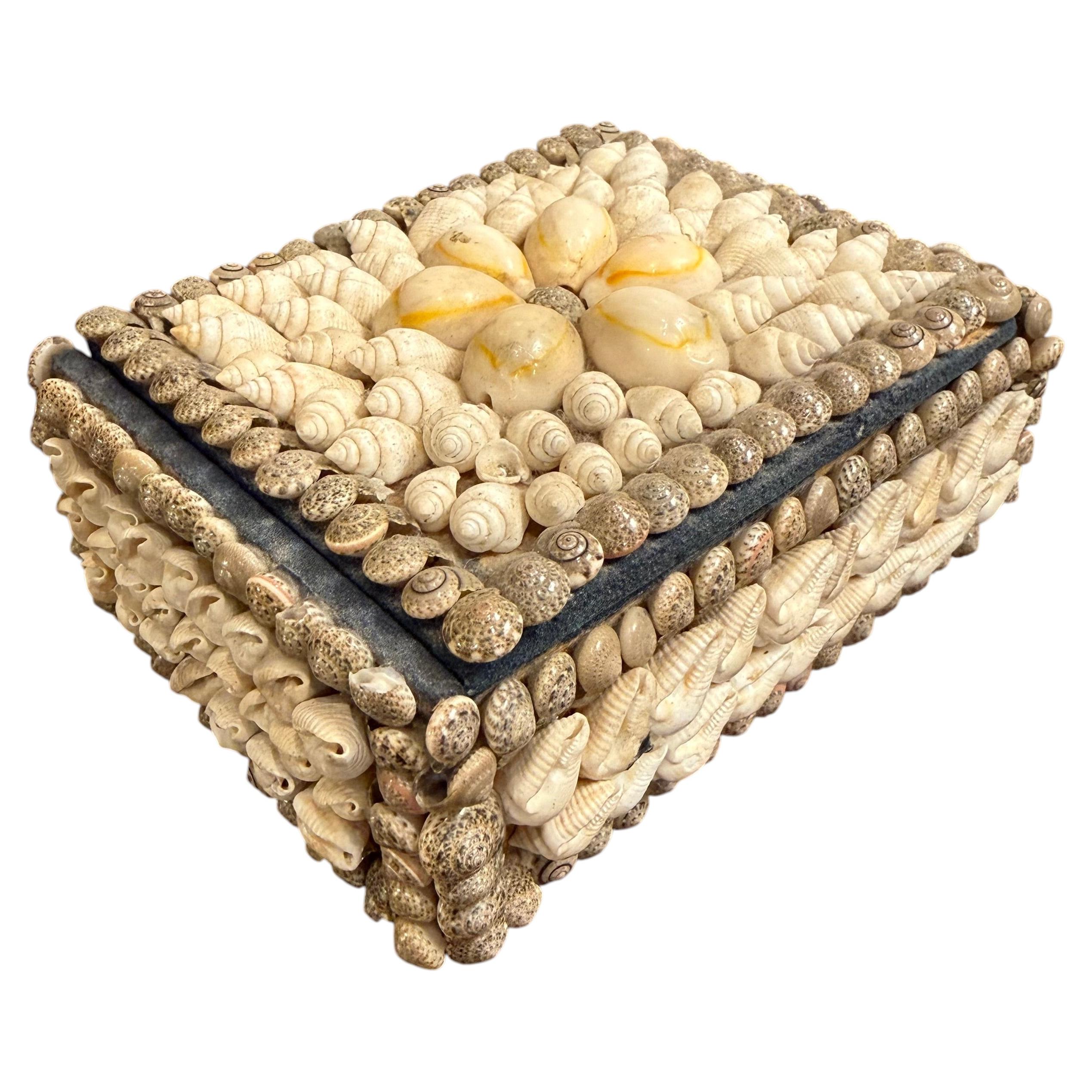 Vintage Seashell-Encrusted Jewelry Box with Floral Motif, 20th Century