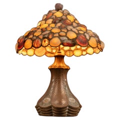 Vintage Seashell Mosaic Table Lamp with Painted Ceramic Base