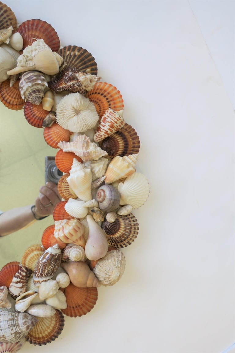 Vintage Seashell Round Wall Mirror at 1stDibs