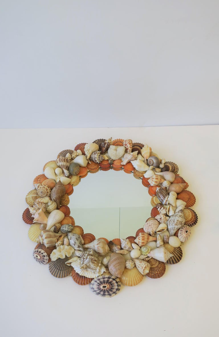 Vintage Seashell Round Wall Mirror at 1stDibs