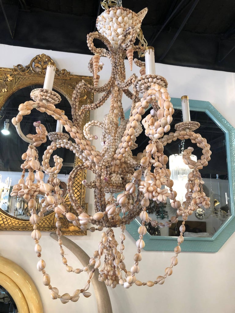 Vintage Seashell Shell Encrusted FiveLight Chandelier at 1stDibs