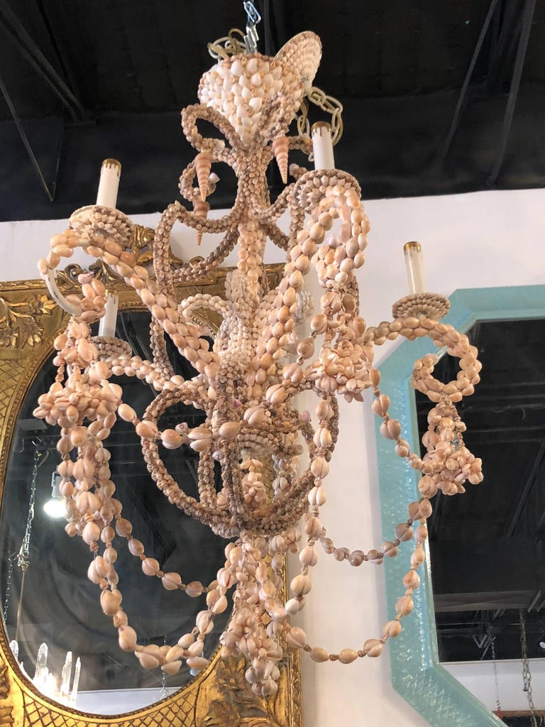 Vintage Seashell Shell Encrusted FiveLight Chandelier at 1stDibs