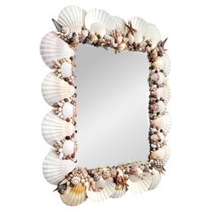Vintage Seashell Wall Mirror, Handmade, White Clam Shells, 1990s