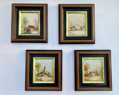 Vintage Seasons Paintings Set of 4 Belgium 1970s Vintage Landscape