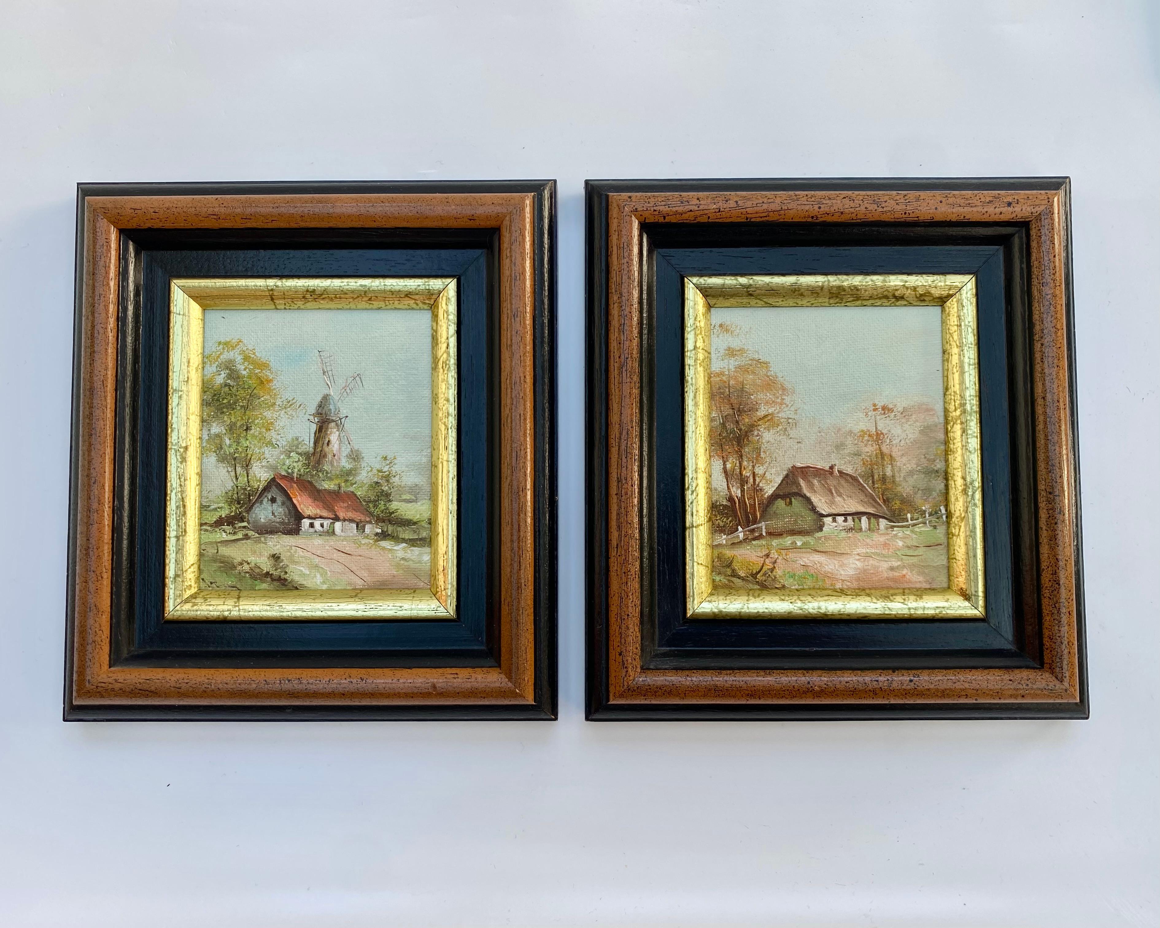 Rustic Vintage Seasons Paintings Set of 4 Belgium 1970s Vintage Landscape For Sale