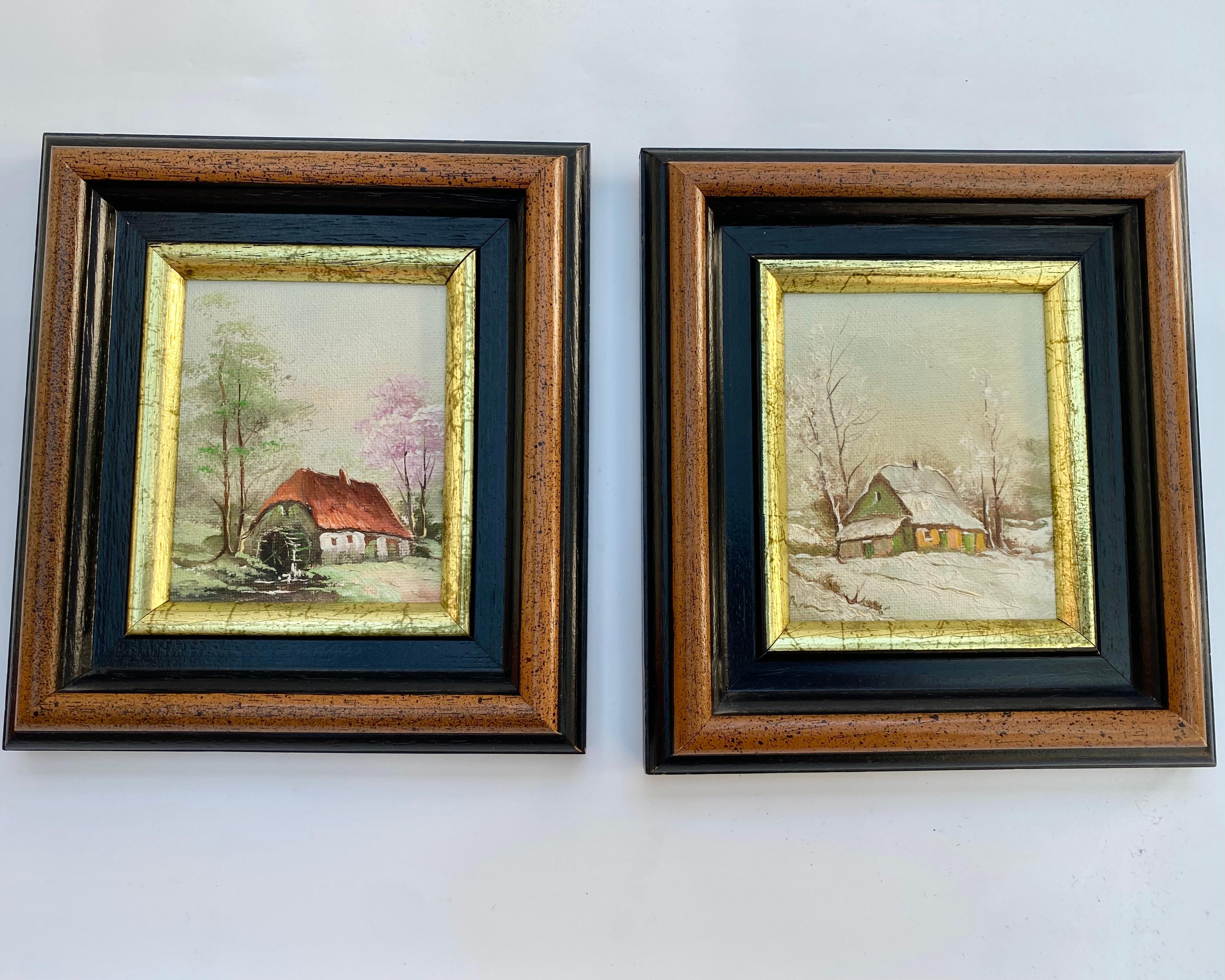 Belgian Vintage Seasons Paintings Set of 4 Belgium 1970s Vintage Landscape For Sale