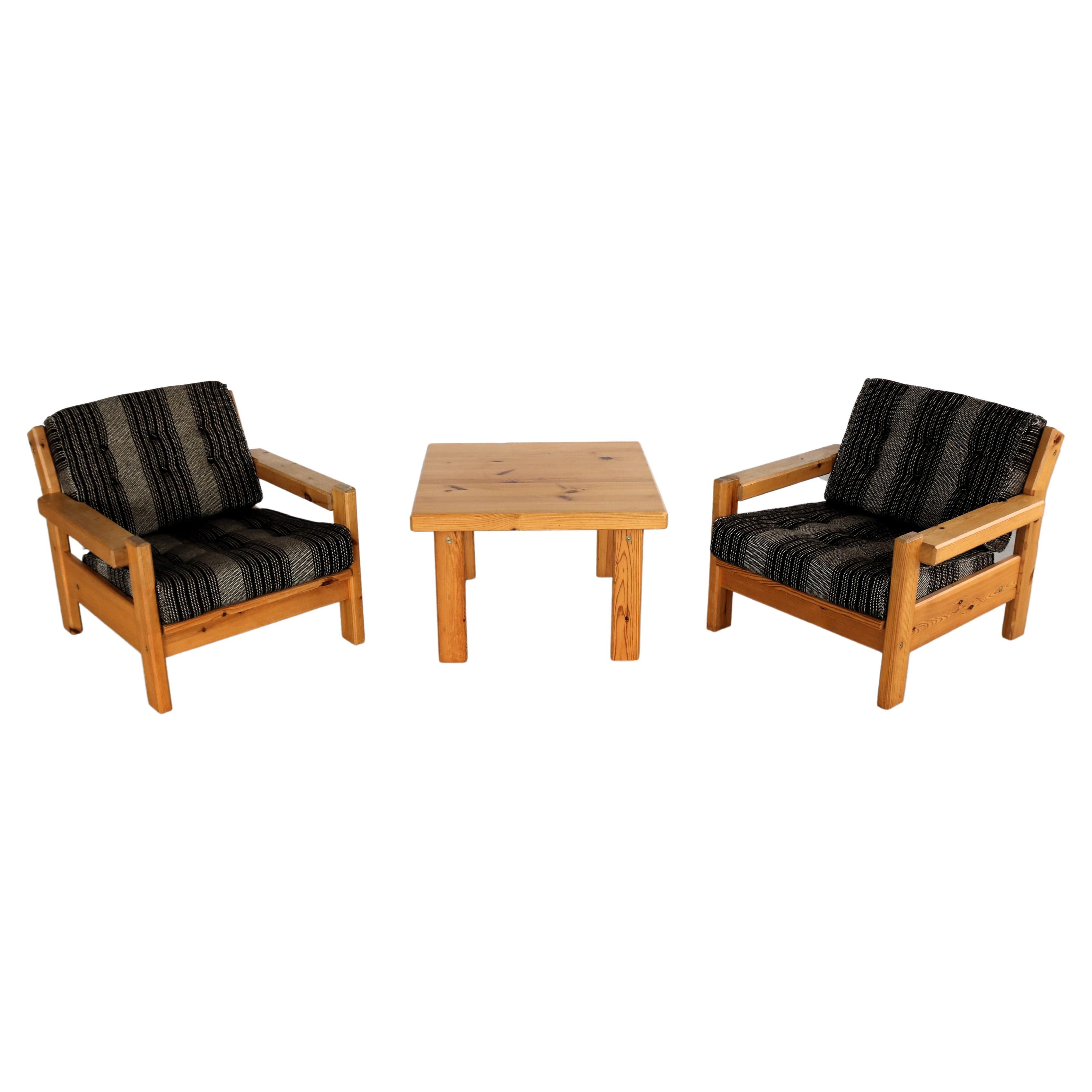  groupe de sièges vintage  fauteuils  table basse  70's  Suède en vente