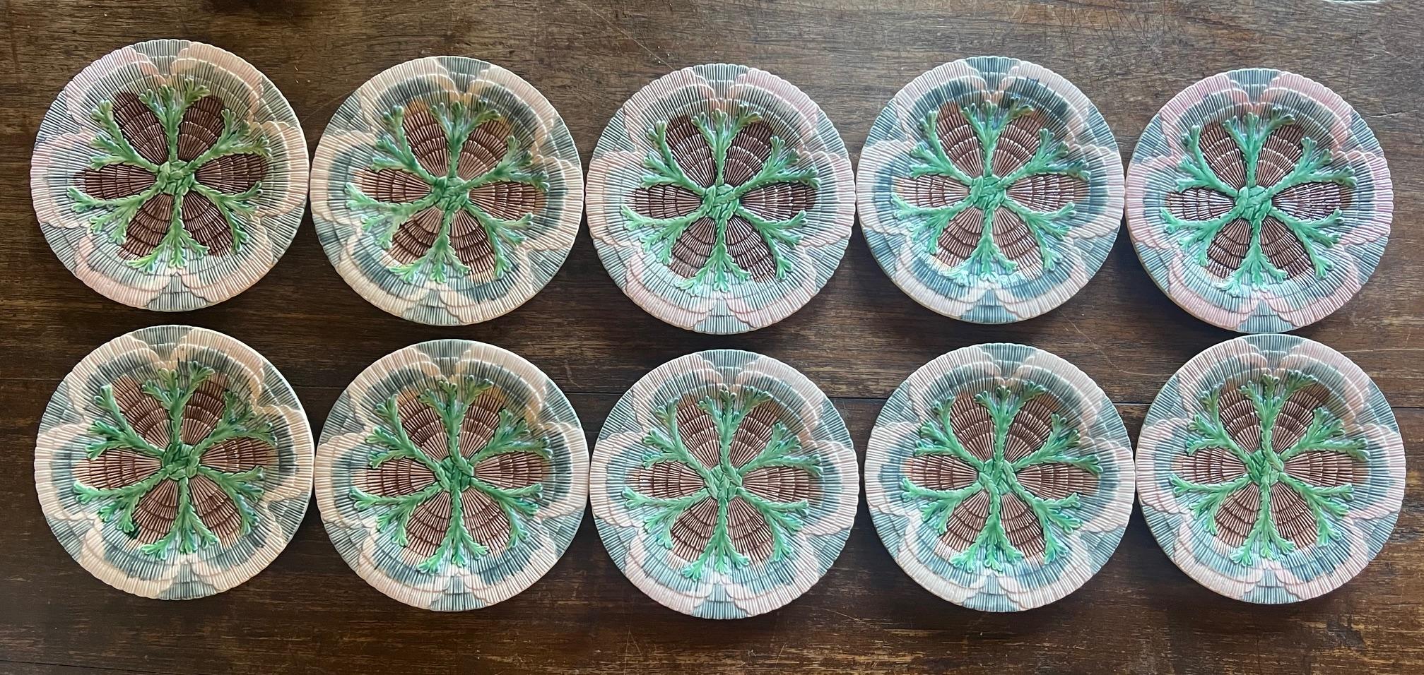 Japanese Vintage Seaweed Etrucian Style Plates, Set of 10