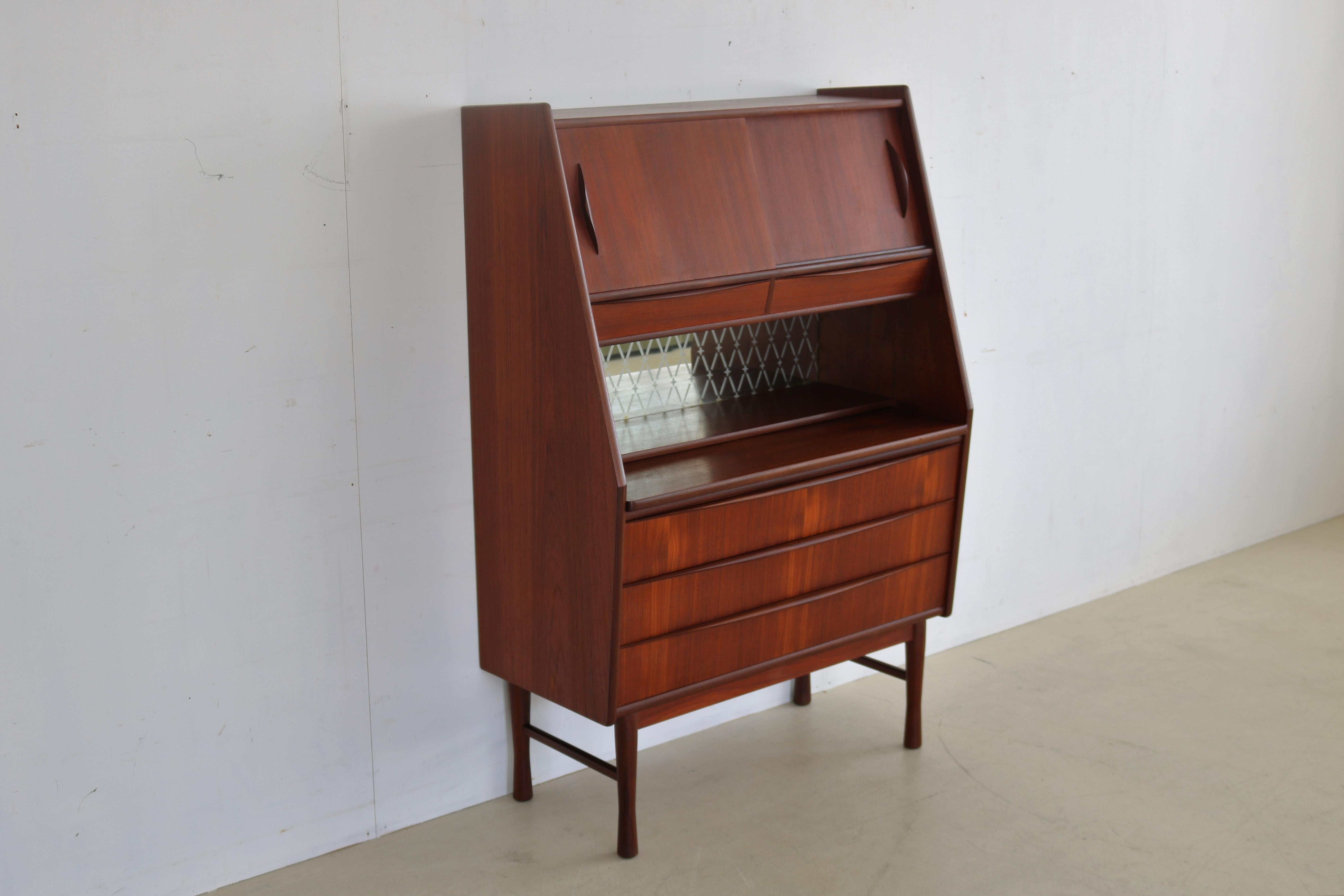 Glass Vintage Secretary Cabinet Teak 1960s Danish