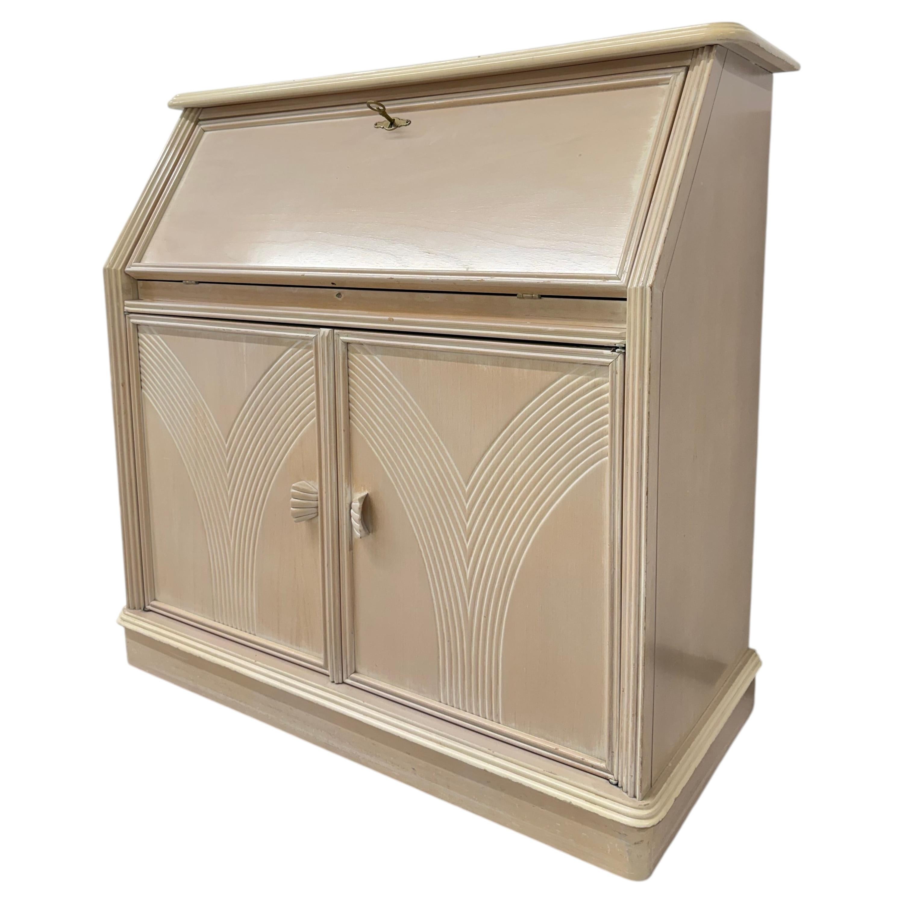 Vintage Secretary Desk, Light Wood Finish, Drop-Down Surface, C1980 For Sale