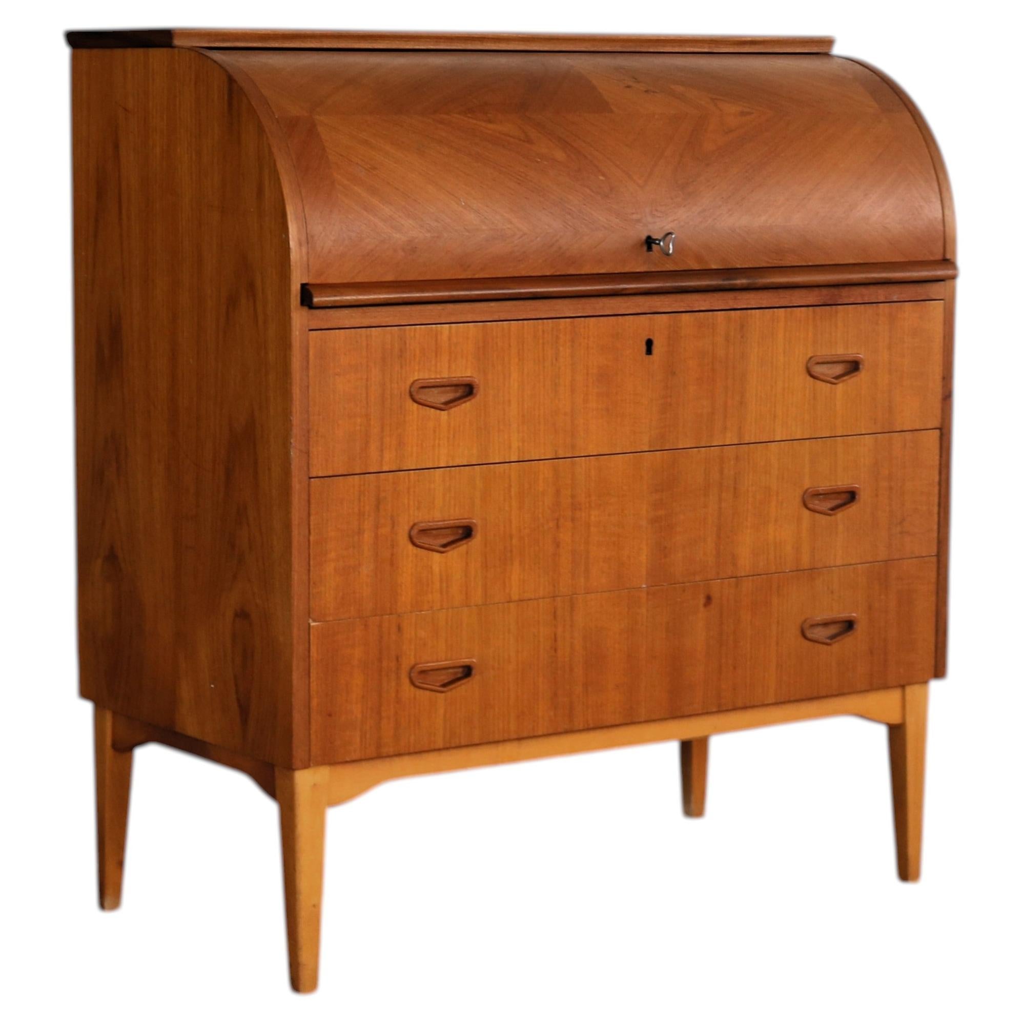 Vintage Secretary Desk by SMI, Teak and Brass, Sweden, 1960s Design