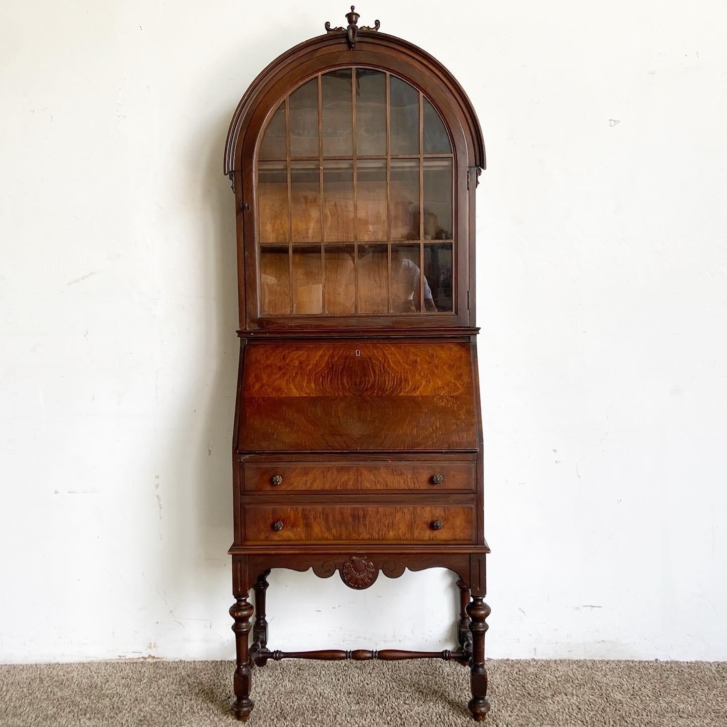 Our Vintage Secretary Desk with Removable Hutch by Mechanics Furniture is a blend of form, function, and classic design, featuring an arched top and traditional accents.

Features an arched top and traditional accents, adding a touch of vintage
