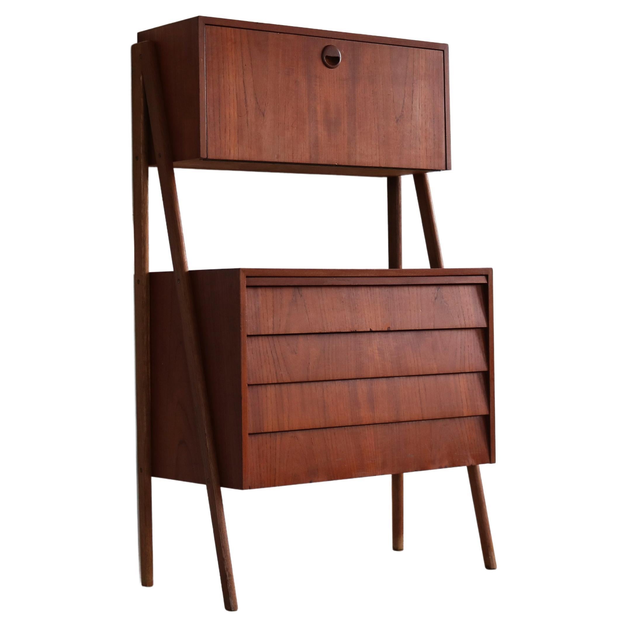 Vintage Secretary Wall Cabinet Teak, 1960s, Denmark