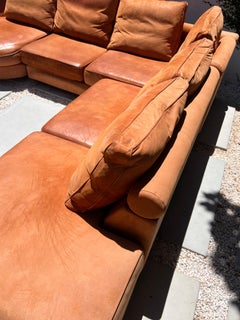 Vintage sectional modular sofa in cognac leather by Roche Bobois, late 20th c.