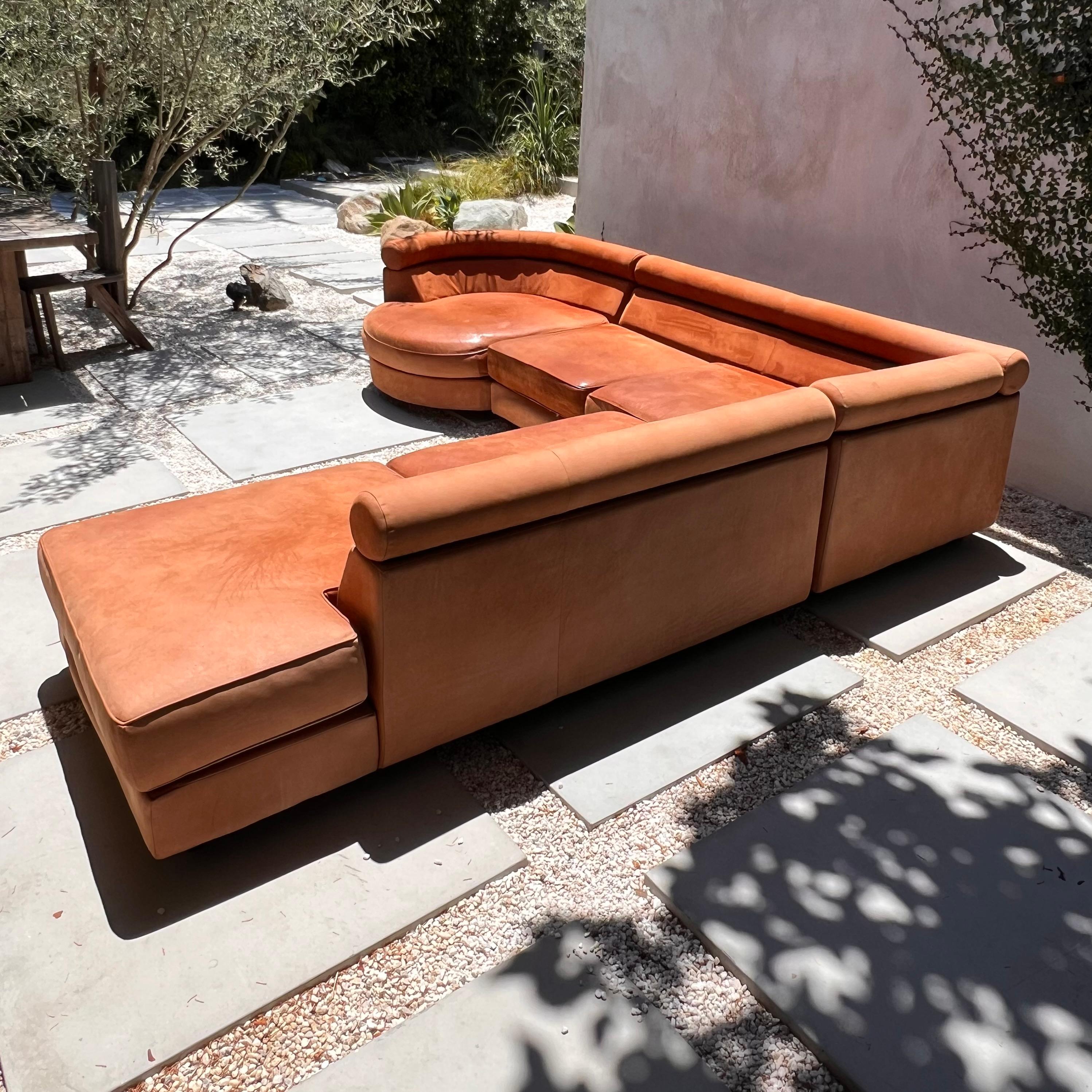 French Vintage sectional modular sofa in cognac leather by Roche Bobois, late 20th c.