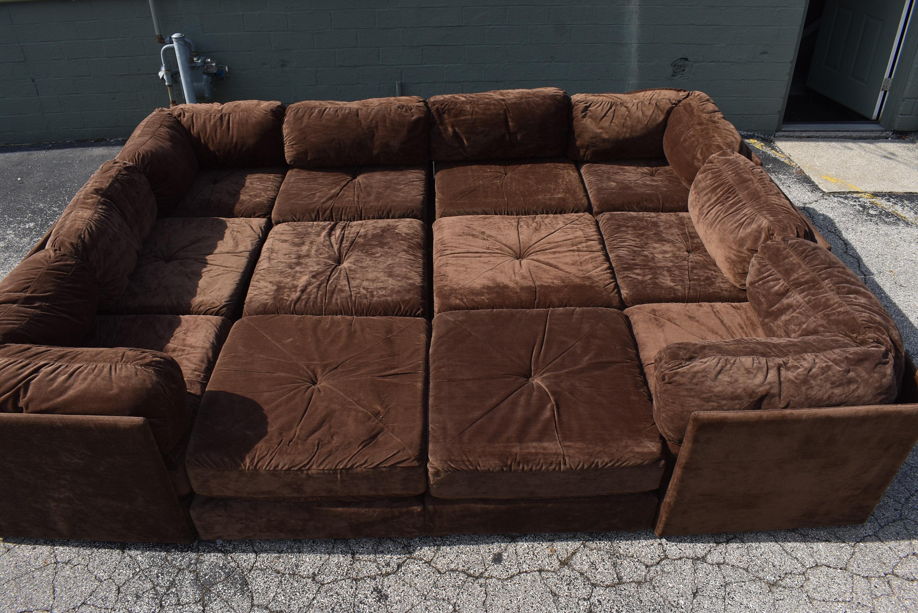 Upholstery Vintage Sectional Pit Sofa by Kroehler Chocolate Brown Suede Like Fabric