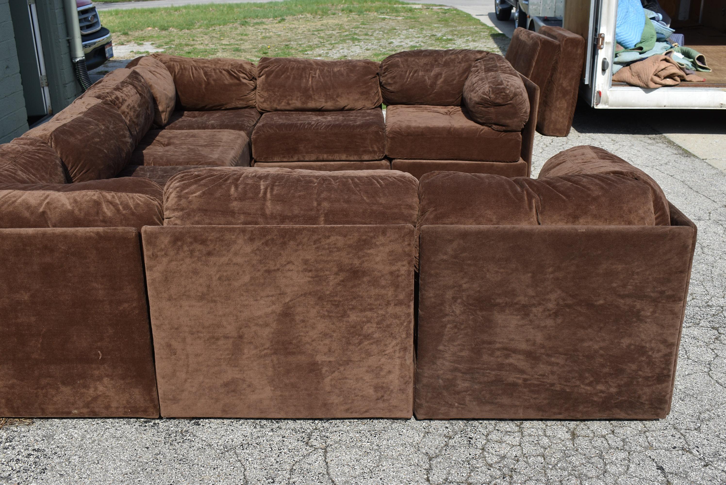 Canapé sectionnel vintage Pit Sofa by Kroehler Chocolate Brown Suede Like Fabric 1