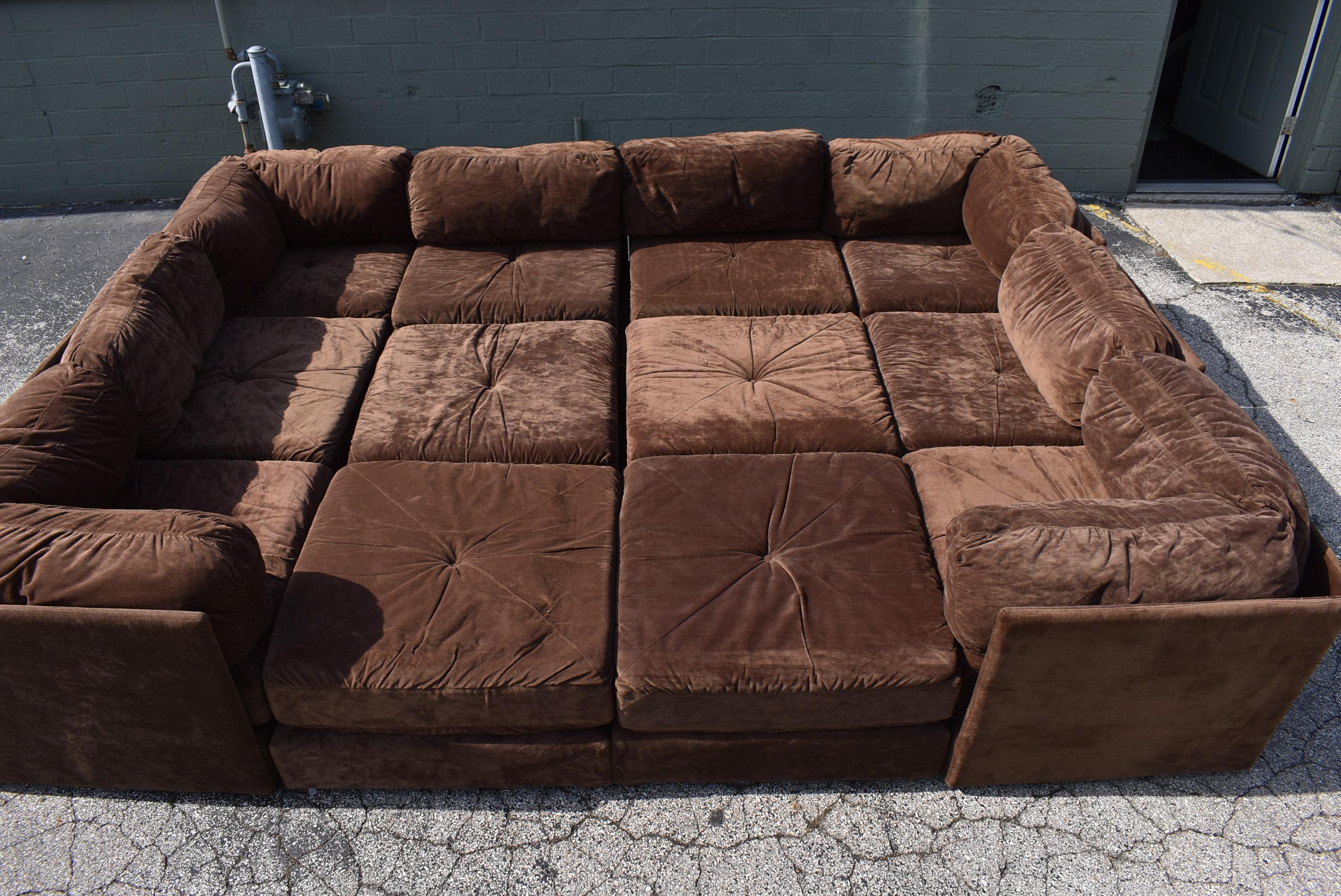 Canapé sectionnel vintage Pit Sofa by Kroehler Chocolate Brown Suede Like Fabric 2