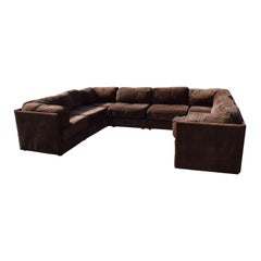 Vintage Sectional Pit Sofa by Kroehler Chocolate Brown Suede Like Fabric