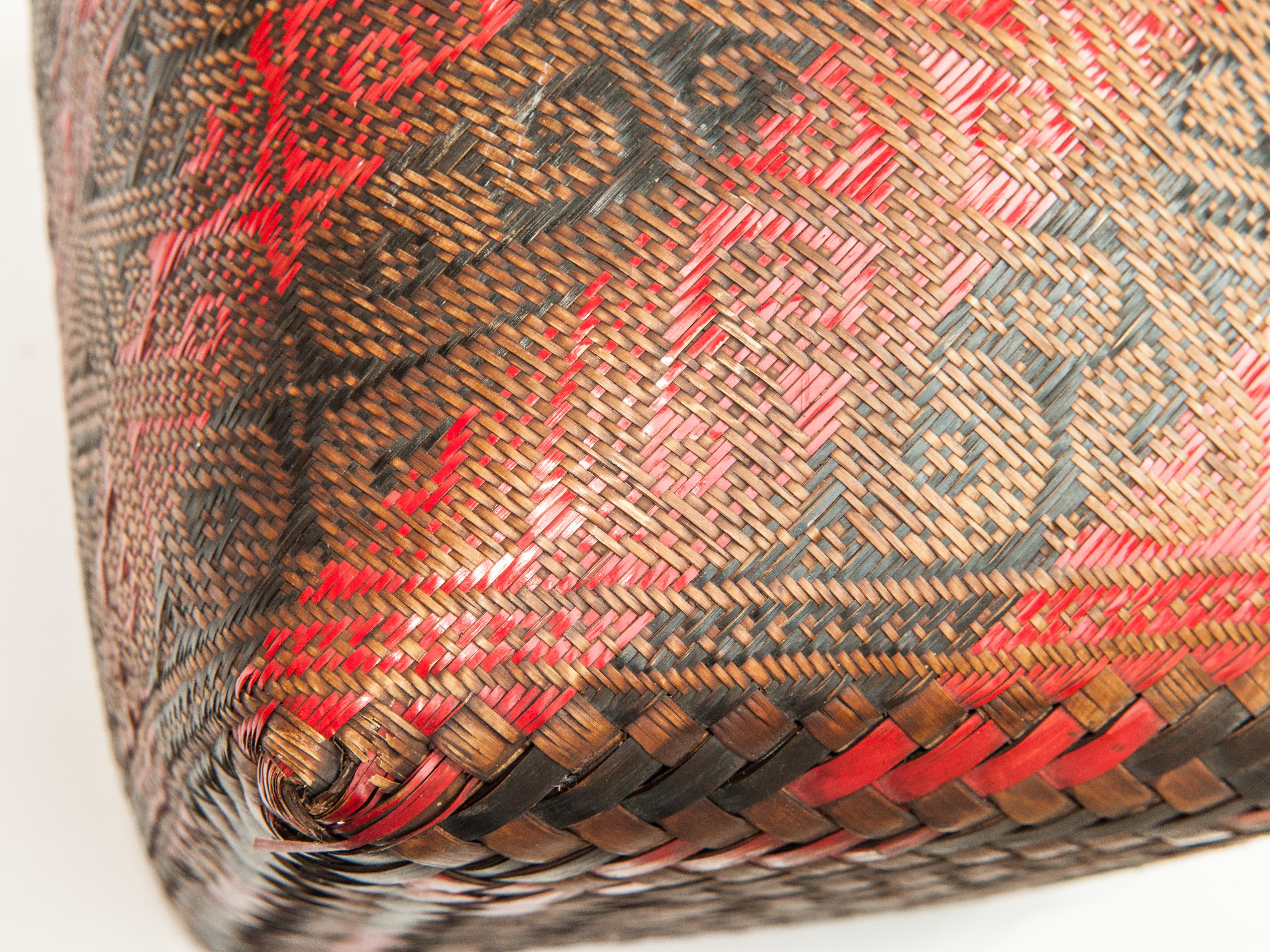 Bamboo Vintage Seed Basket, with Woven Design, Iban of Borneo, Mid-Late 20th Century