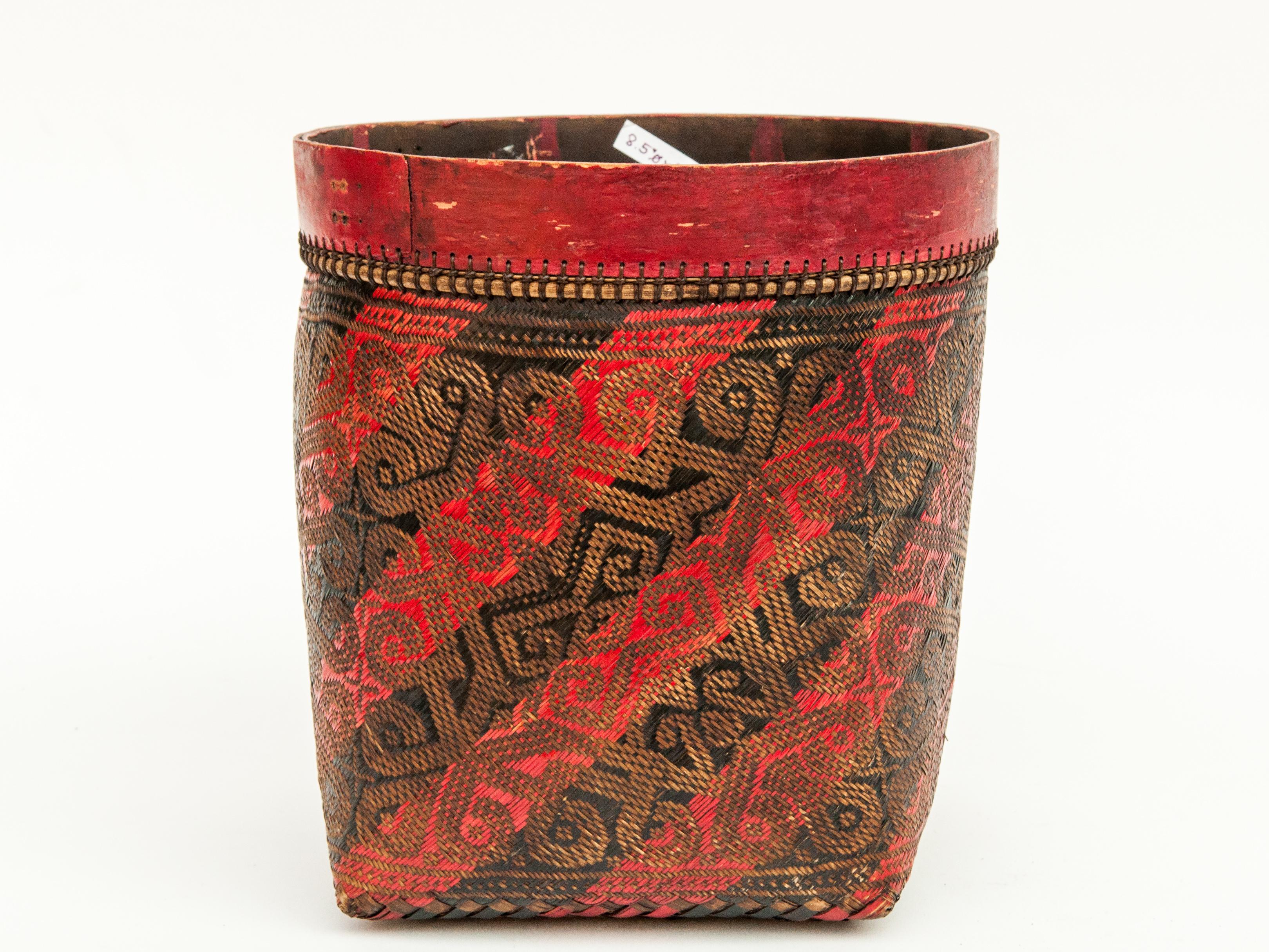 Tribal Vintage Seed Basket, with Woven Design, Iban of Borneo, Mid-Late 20th Century