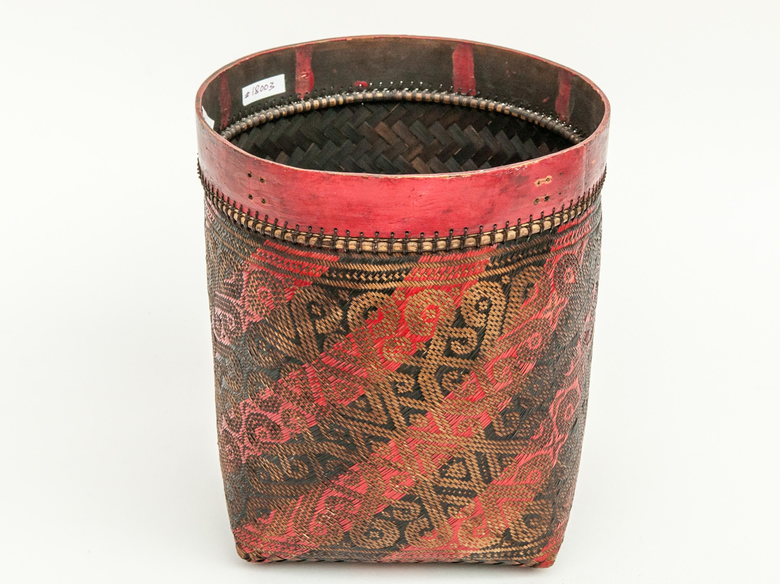 Hand-Crafted Vintage Seed Basket, with Woven Design, Iban of Borneo, Mid-Late 20th Century