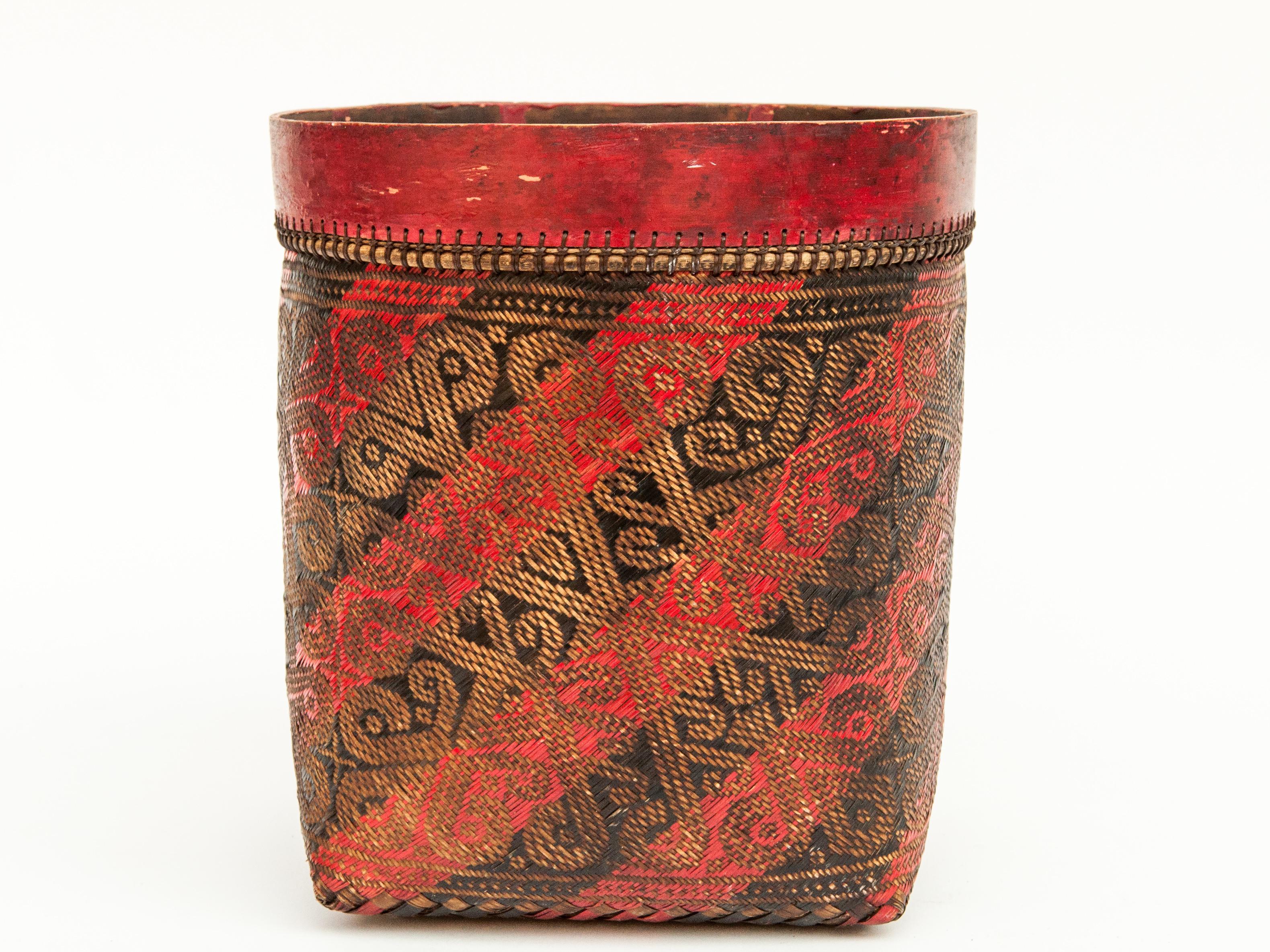 Hand-Crafted Vintage Seed Basket, with Woven Design, Iban of Borneo, Mid-Late 20th Century
