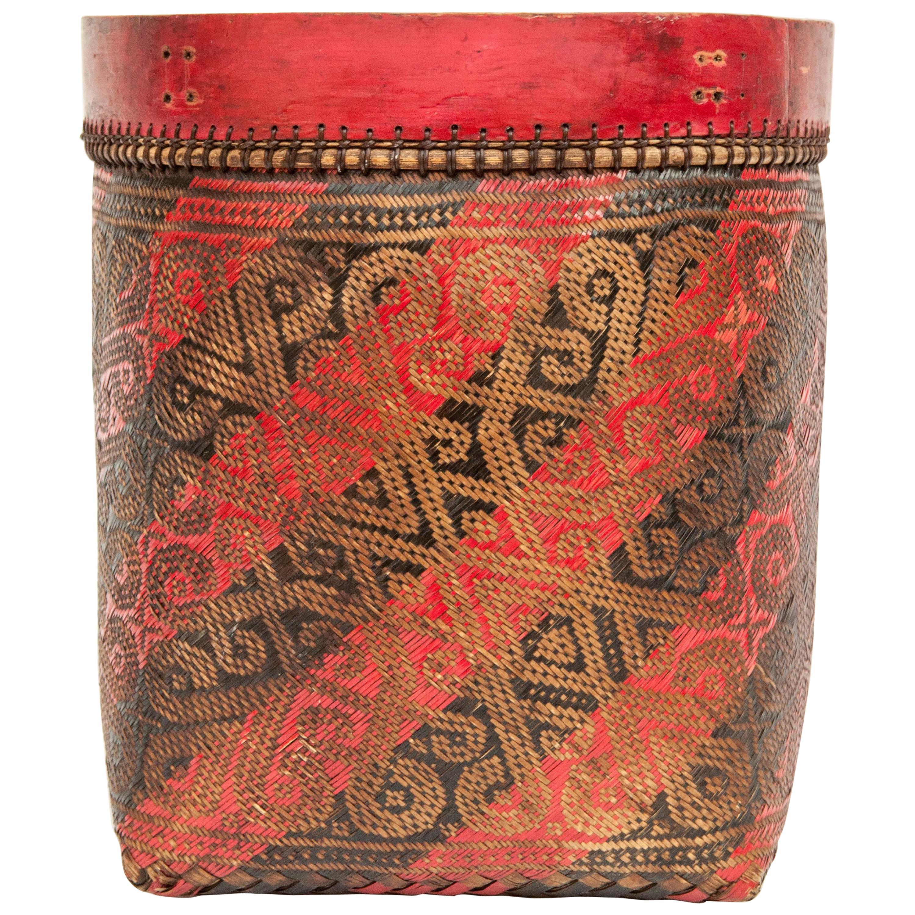Vintage Seed Basket, with Woven Design, Iban of Borneo, Mid-Late 20th Century