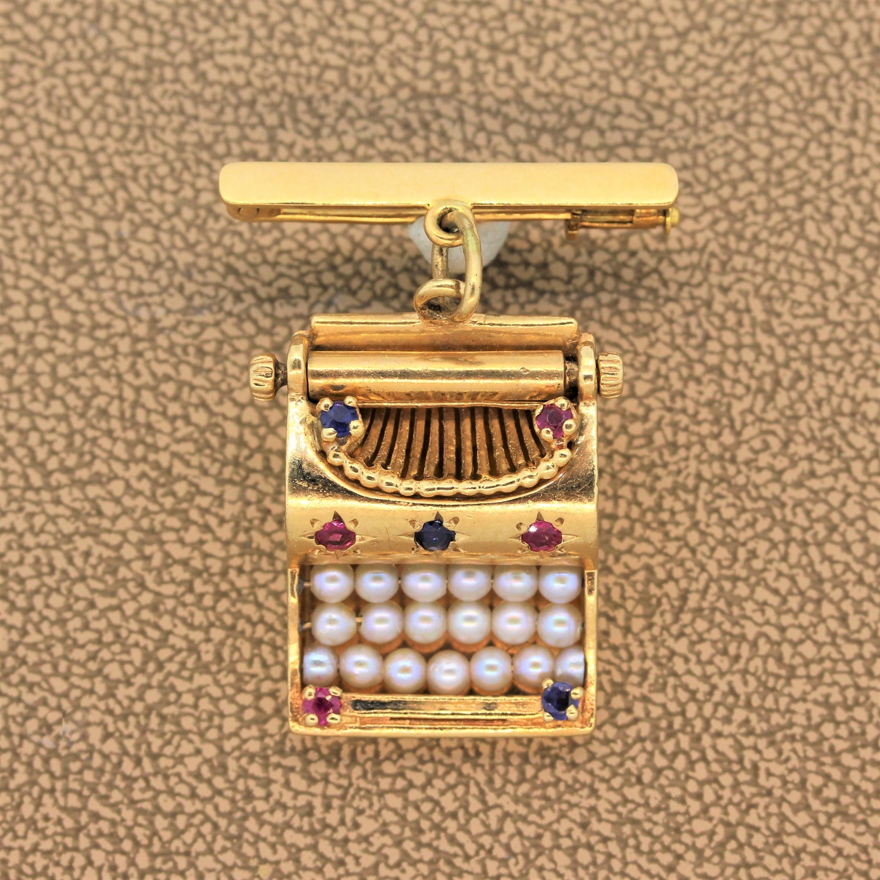 Remember your first typewriter? A typewriter for all your “Dear John” letters made of 14K yellow gold. The keys are lined with seed pearls along with red rubies and blue sapphires for embellishment. This typewriter is a step up from your MacBook