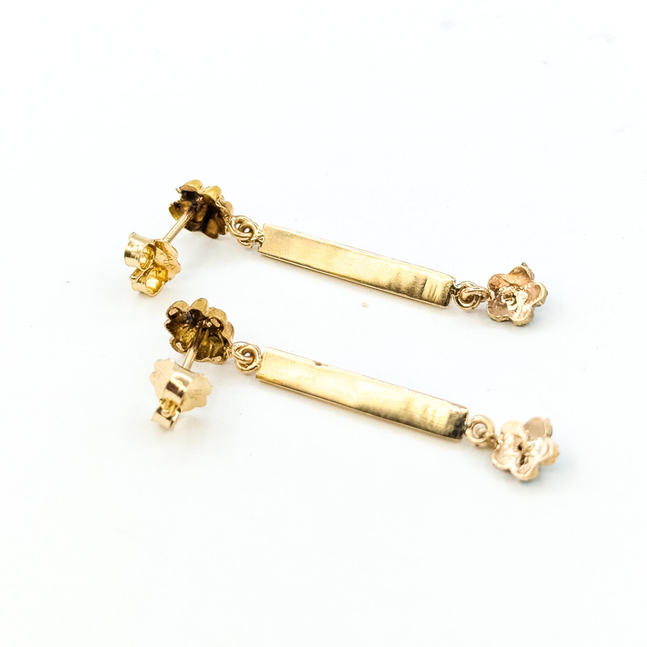 Vintage Seed Pearl & Türkis Bar Dangle Ohrringe in 14k Gelbgold im Angebot 3