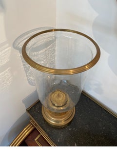 Vintage Seeded Glass Hurricane with Brass Base & Trim