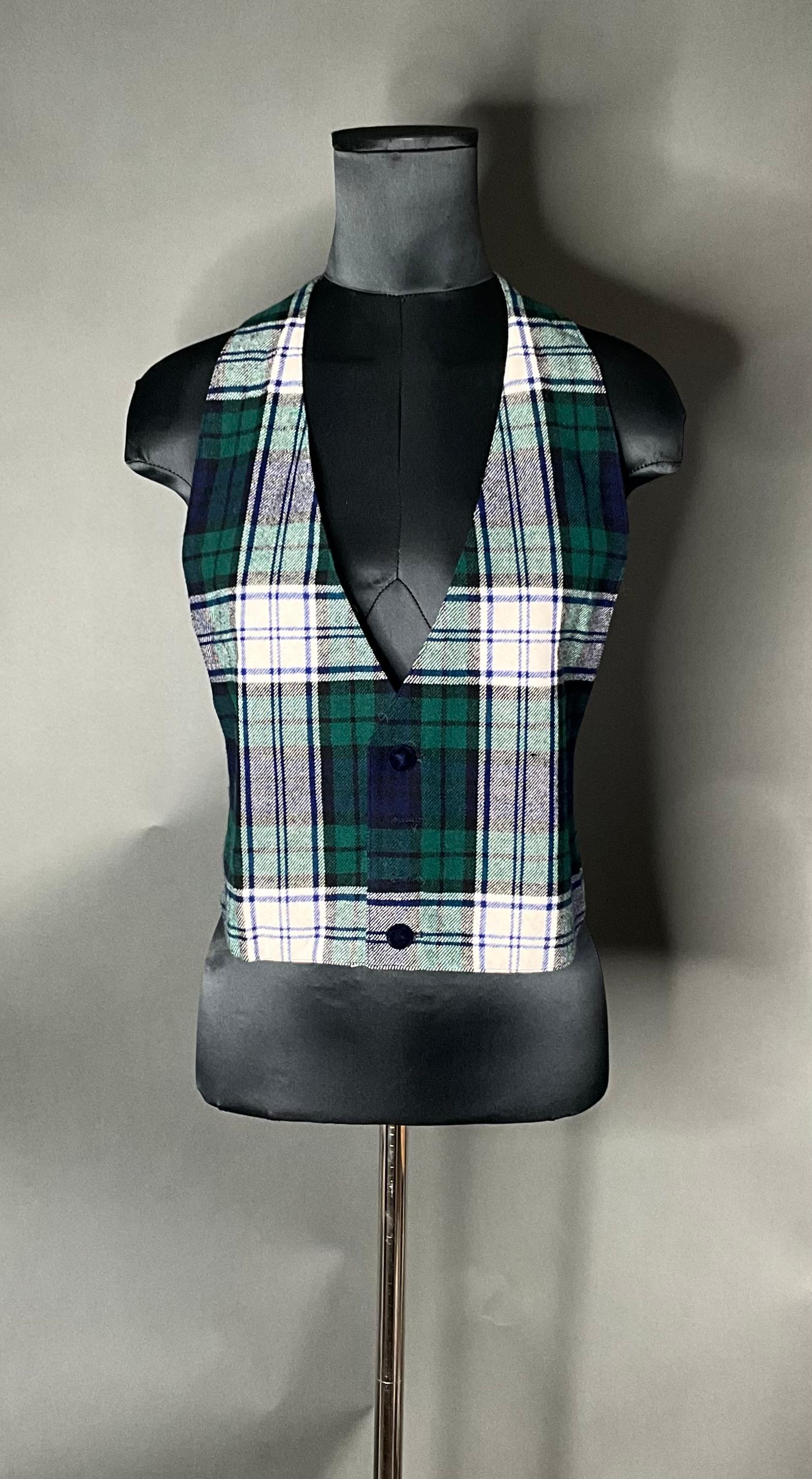 Men's Vintage Seersucker Plaid Wool Custom Tailored Jacket with Vest For Sale