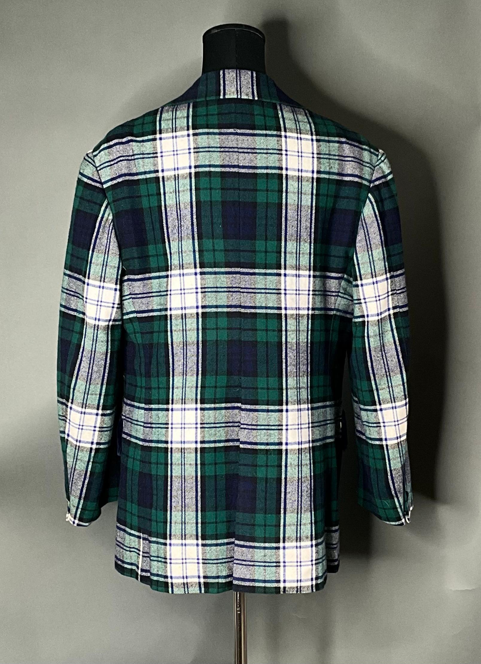 Vintage Seersucker Plaid Wool Custom Tailored Jacket with Vest For Sale 1